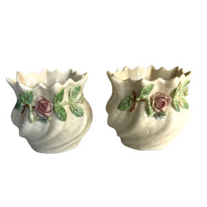 Belleek Ireland Small Set Carlingford Crimped Cache Pots Shamrock 3rd Green Mark